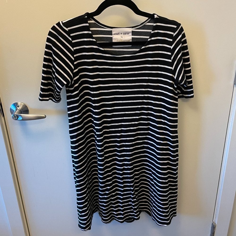 Golden Tote Cut and Sew Summer Swing Dress - Black/White Striped XS